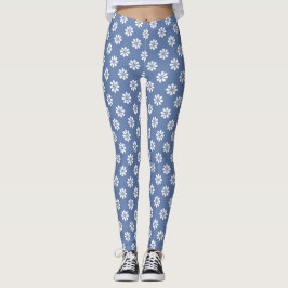 Slate Blue met White Daisy Pattern Leggings