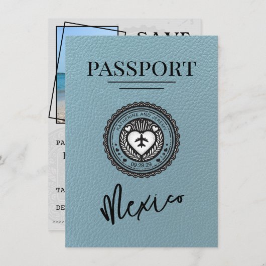 Slate Blue Mexico Passport Bewaar de datum Save The Date (Voorkant / Achterkant)