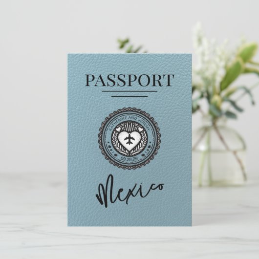 Slate Blue Mexico Passport Bewaar de datum Save The Date (Staand voorkant)