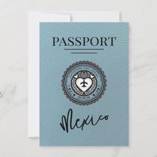 Slate Blue Mexico Passport Bewaar de datum Save The Date (Voorkant)