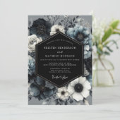 Slate Blue Midnight Bloom Wedding Kaart (Staand voorkant)