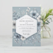 Slate Blue Misty Bloom Wedding Kaart (Staand voorkant)