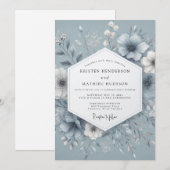 Slate Blue Misty Bloom Wedding Kaart (Voorkant / Achterkant)
