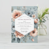 Slate Blue Misty Floral Wedding Kaart (Staand voorkant)