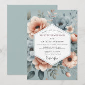 Slate Blue Misty Floral Wedding Kaart (Voorkant / Achterkant)
