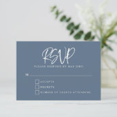 Slate Blue Modern Script Lettering Wedding RSVP Kaartje (Staand voorkant)