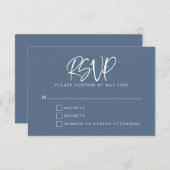 Slate Blue Modern Script Lettering Wedding RSVP Kaartje (Voorkant / Achterkant)