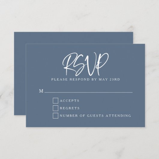 Slate Blue Modern Script Lettering Wedding RSVP Kaartje (Voorkant / Achterkant)
