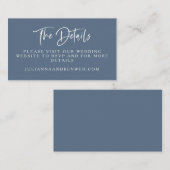 Slate Blue Modern Script Lettering Wedding Website Informatiekaartje (Voorkant / Achterkant)