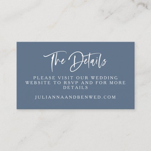 Slate Blue Modern Script Lettering Wedding Website Informatiekaartje (Voorkant)