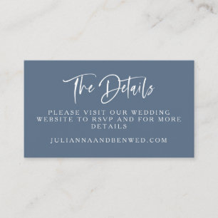 Slate Blue Modern Script Lettering Wedding Website Informatiekaartje