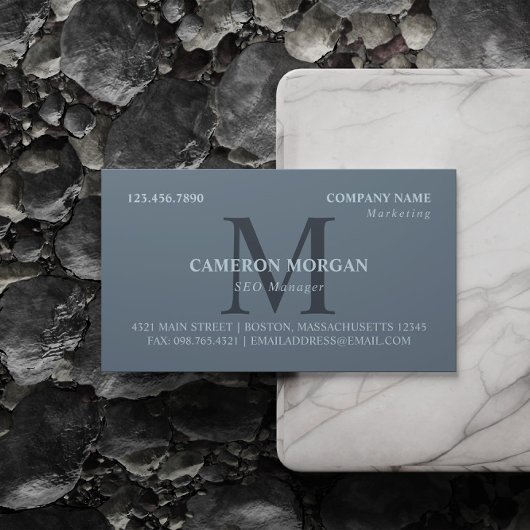 Slate Blue Monogrammed Professional Visitekaartje