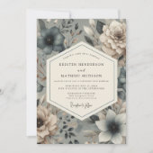 Slate Blue Moody Bloom Wedding Kaart (Voorkant)
