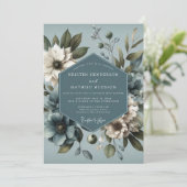 Slate Blue Moody Botanical Wedding Kaart (Staand voorkant)