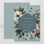 Slate Blue Moody Botanical Wedding Kaart (Voorkant / Achterkant)