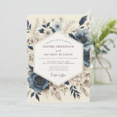 Slate Blue Muted Bloom Wedding Kaart (Staand voorkant)