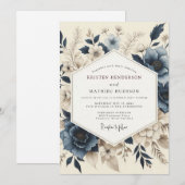 Slate Blue Muted Bloom Wedding Kaart (Voorkant / Achterkant)