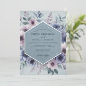 Slate Blue Mystical Bloom Wedding Kaart (Staand voorkant)