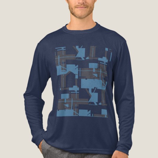 Slate Blue Navy Robin's Egg Blue Abstract Design Tri-Blend Shirt (Voorkant volledig)