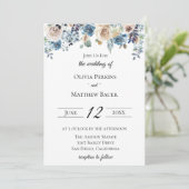 Slate Blue Neutral Floral Wedding Invitation Kaart (Staand voorkant)