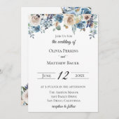 Slate Blue Neutral Floral Wedding Invitation Kaart (Voorkant / Achterkant)