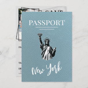 Slate Blue New York City Passport Bewaar de datum Save The Date