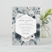 Slate Blue Nocturne Bloom Wedding Kaart (Staand voorkant)