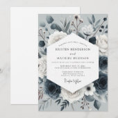 Slate Blue Nocturne Bloom Wedding Kaart (Voorkant / Achterkant)
