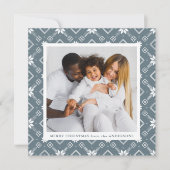 Slate Blue Nordic Snowflake Patroon Foto Feestdagenkaart (Voorkant)