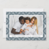 Slate Blue Nordic Snowflake Patroon Foto Feestdagenkaart (Voorkant)