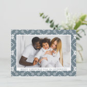 Slate Blue Nordic Snowflake Patroon Foto Feestdagenkaart (Staand voorkant)