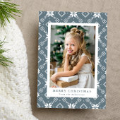 Slate Blue Nordic Snowflake Patroon Foto Feestdagenkaart