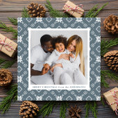 Slate Blue Nordic Snowflake Patroon Foto Feestdagenkaart