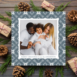 Slate Blue Nordic Snowflake Patroon Foto Feestdagenkaart
