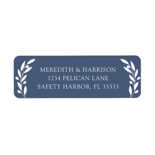 Slate Blue Olive Branch Bruiloft Retouradres Etiket (Voorkant)