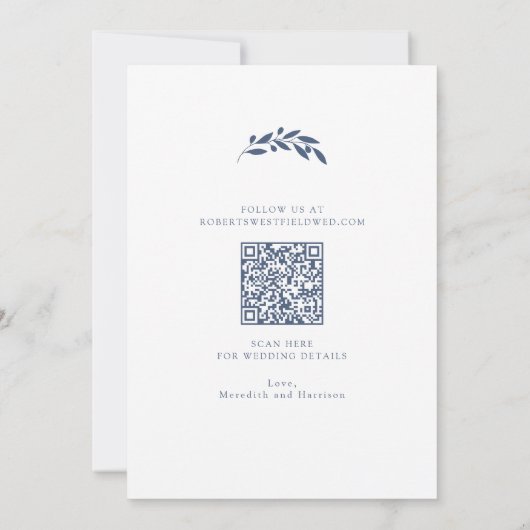 Slate Blue Olive Branch Monogram krans bruiloft Save The Date (Achterkant)