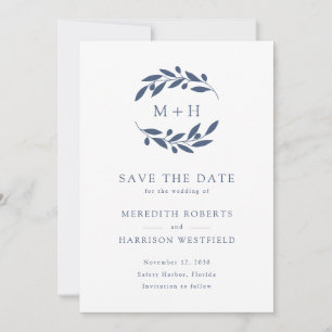 Slate Blue Olive Branch Monogram krans bruiloft Save The Date