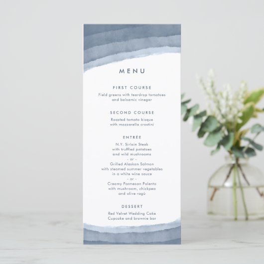 Slate Blue Ombre | Minimalistisch Boho Wedding Menu (Staand voorkant)
