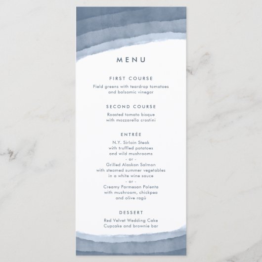 Slate Blue Ombre | Minimalistisch Boho Wedding Menu (Voorkant)