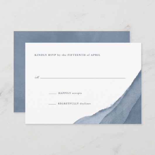 Slate Blue Ombre Waterverf Wedding RSVP (Voorkant / Achterkant)