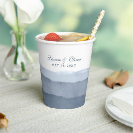 Slate Blue Ombre Waterverf Wedding | Shower Paper Papieren Bekers