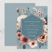 Slate Blue Painterly Bloom Wedding Kaart (Voorkant / Achterkant)