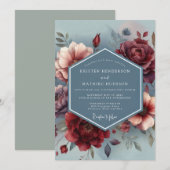 Slate Blue Painterly Bloom Wedding Kaart (Voorkant / Achterkant)