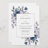 Slate Blue Painterly Flora Wedding Kaart (Voorkant / Achterkant)