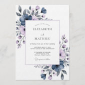 Slate Blue Painterly Flora Wedding Kaart (Voorkant)