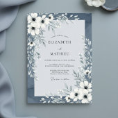 Slate Blue Painterly Floral Wedding Kaart