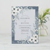 Slate Blue Painterly Floral Wedding Kaart (Staand voorkant)