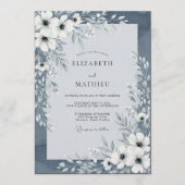 Slate Blue Painterly Floral Wedding Kaart (Voorkant)