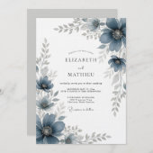 Slate Blue Painterly Romance Wedding Kaart (Voorkant / Achterkant)