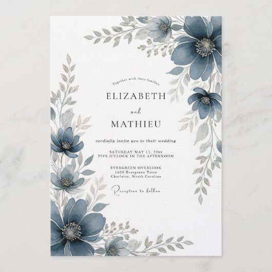 Slate Blue Painterly Romance Wedding Kaart (Voorkant)